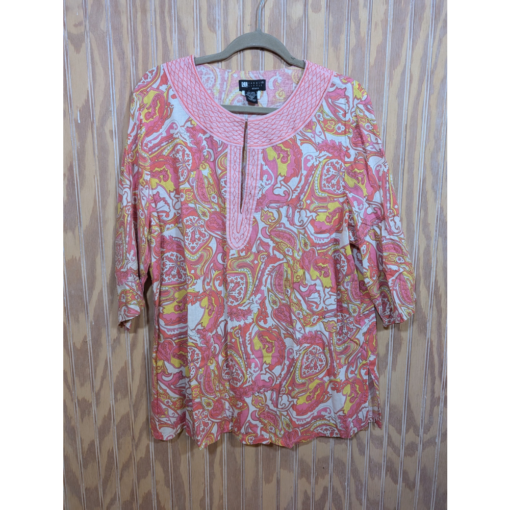 NWOT Women's Plus Size Top (2X) Pink Floral Paisley w/ Embroidered Neckline